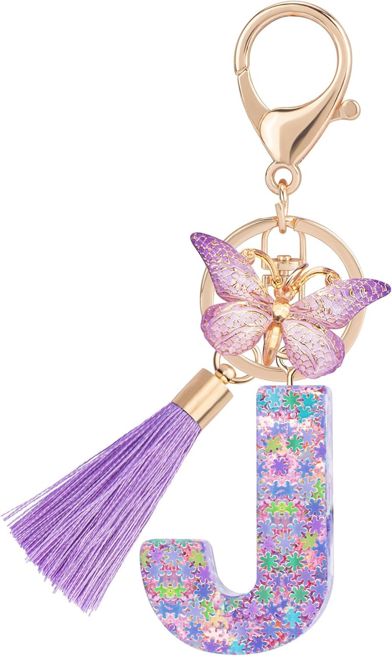 Suweibuke Cute Pink Key Chains for Women Girls, Initial Letter Keychains with Tassel, Charms for Key Purse Handbags Backpacks - Image 1